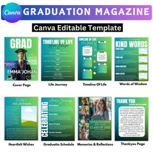 Graduation Magazine Canva Editable Template Bundle, 2025 Senior Graduation, Senior Class of 2025 Magazine, Full Magazine Template