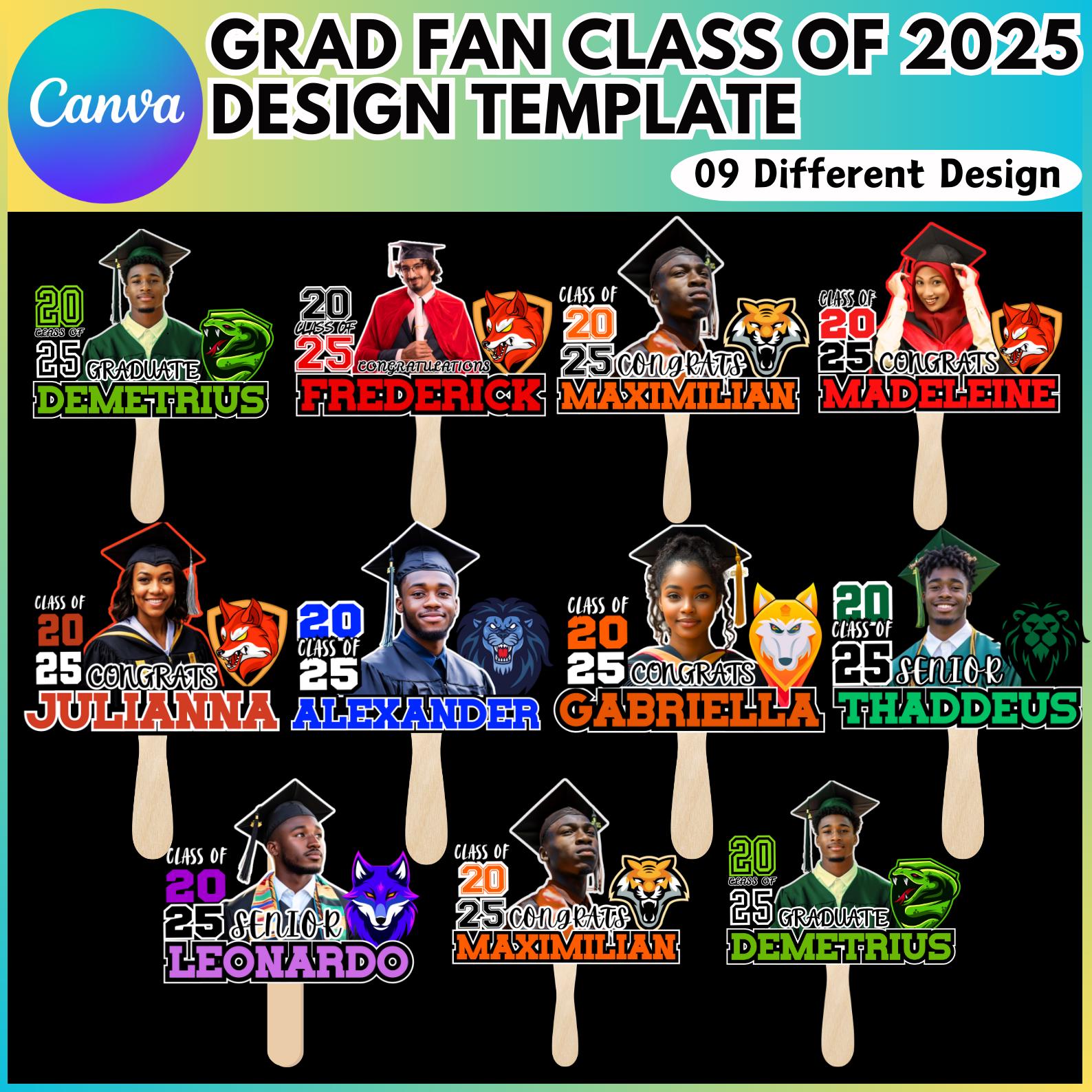 Grad Fan Canva Editable Template, Class of 2025 Graduation Paddle ...