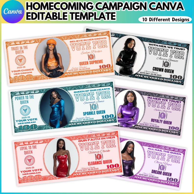 Campaign Bucks Canva Editable Play Money Template, Printable