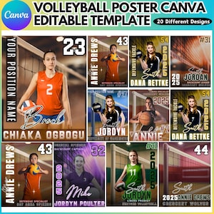 Mall för volleyboll Canva-affisch, banner för seniorkväll, sportminneskompis, anpassat spelarkort, affisch för volleybolllagfotografi
