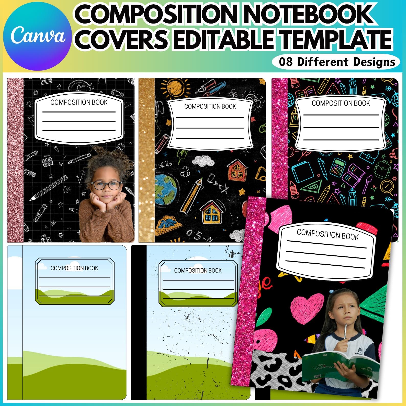 Composition Book Cover Frame Template, Composition Notebook Frame, Back ...