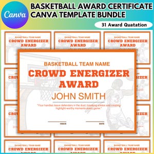 Basketball Awards Printable Canva Editable Template, End of Season, Year Basketball Team Award Certificates, Sport Basketball Award Template