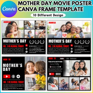 Mom Flix Canva Editable Template, Mother&#39;s Day Collage Design, Mother Day Gift, Best Mom Ever Template, Mom Flix Poster, Movie Personalized