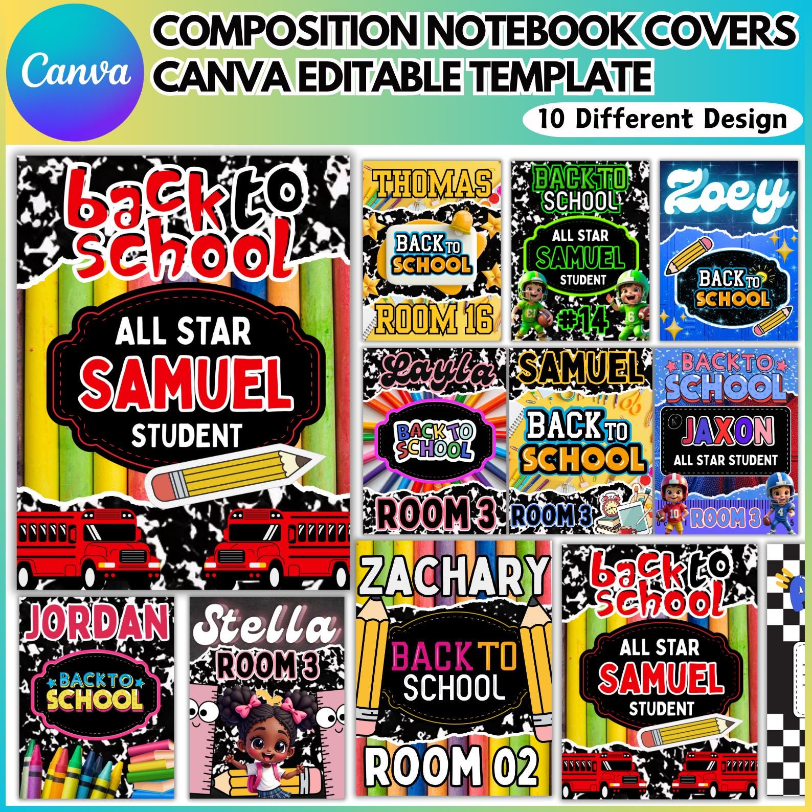 Composition Book Cover Template, Canva Composition Notebook Design ...