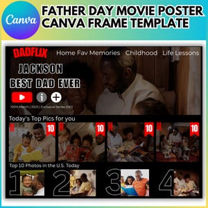 Fathers Day Flix Canva Editable Template, Father Day Collage Design, Father&#39;s Day Gift, Best Dad Ever Template, Movie Poster Personalized