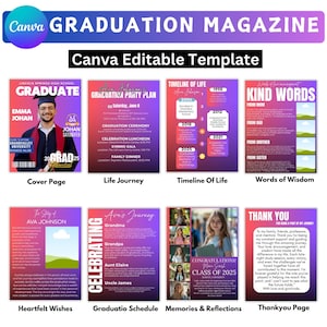 Graduation Magazine Booklet Canva Editable Template Bundle, 2025 Senior Graduation, Senior Class of 2025 Magazine, Full Magazine Template