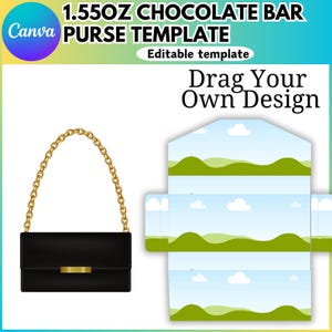 Modèle modifiable de toile de sac à main de barre de chocolat de 1,55 oz, modèle de sac à main de barre, emballage de sac à main de barre de chocolat, modèle d'emballage, téléchargement numérique