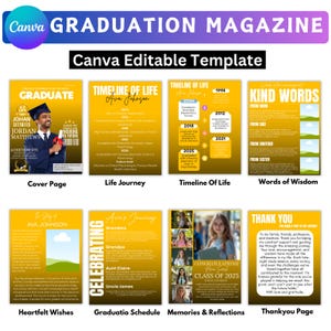 Graduation Magazine Booklet Canva Editable Template Bundle, 2025 Senior Graduation, Senior Class of 2025 Magazine, Full Magazine Template