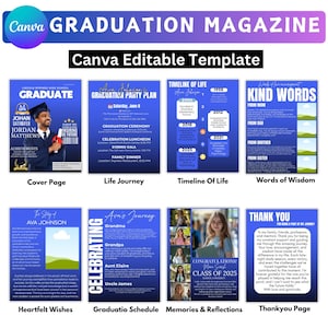 Graduation Magazine Canva Editable Template Bundle, 2025 Senior Graduation, Senior Class of 2025 Magazine, Full Magazine Template