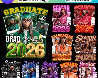 Graduation T Shirt Bundle 2026, Editable Canva Graduation Shirt Templates, Senior Class Bundle Design