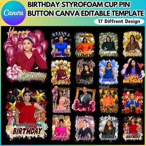 Birthday Styrofoam T shirts Editable Template, Birthday Party Styrofoam Cup Design, Cup Sticker Template, Customize Party Cups, Digital