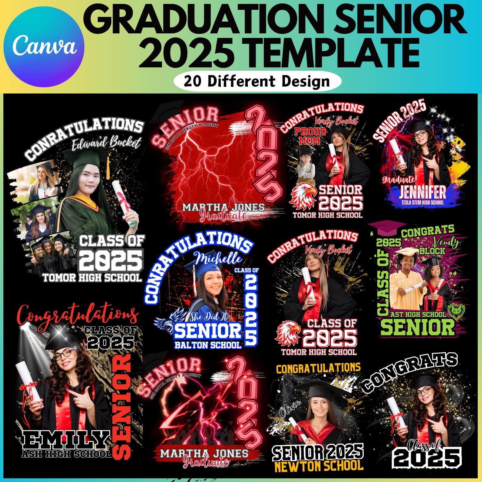 Class of 2025 Graduation Template, Senior 2025 Canva Template, Congratulation Canva Template, Grad 2025 T shirt Designs, Digital Download
