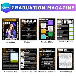 Graduation Magazine Booklet Canva Editable Template Bundle, 2025 Senior Graduation, Senior Class of 2025 Magazine