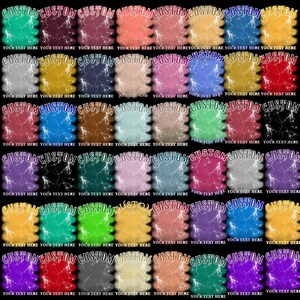 May include: A grid of colorful digital designs with a lightning bolt effect. Each design has the word "CUSTOM" in white arched text at the top and the words "YOUR TEXT HERE" at the bottom. The designs are in various colors.