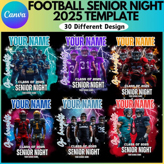 Football Senior Night Canva Editable Template, Class Off Senior 2025, Congratulation Canva Template, Fill Your Text Design, Drag your image