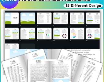 Fold & Staple Booklet Canva Editable Template, Fold Book Canva Frame Book with 15 Pages, Printable Template Book for Kids, 8.5x11 Landscape