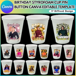Birthday Styrofoam Cup Editable Template, Birthday Party Styrofoam Cup Design, Cup Sticker Template, Customize Party Cups, Digital