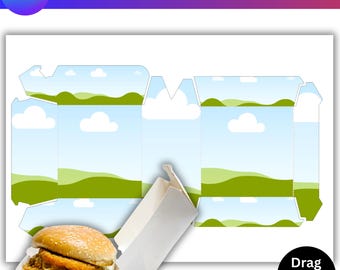 Hamburger Box Template, Cheeseburger Packaging, Snack & Fry Box Design, Printable Food Box