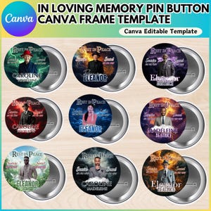 In Loving Memory Pin Button Canva Editable Template, Rest and Peace, Funeral Button Favor, Digital Download, Memorial Pin Button Design