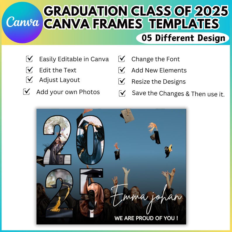 2025 Graduation Canva Editable Template Kit, Graduation Gift Designs ...
