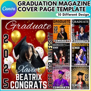 Graduation Magazine Book Cover Canva Editable Template Bundle, 2025 Senior Graduation, Senior Class of 2025 Magazine, Graduation Invitation