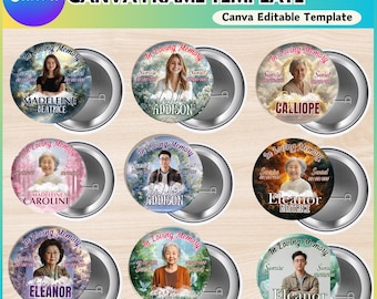 In Loving Memory Pin Button Canva  Editable Template, Memorial Pin Button Canva Designs, Funeral Button Favors, Digital Download