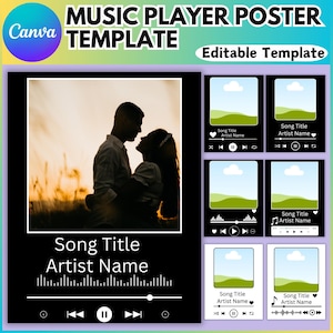 Musik-Player Canva bearbeitbare Rahmenvorlage, personalisierter Canva-Fotolied, einfaches Ziehen und Ablegen, digitaler Download, Musik-Player-Karten Poster