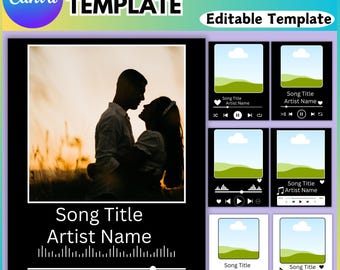 Music Player Canva Editable Frame Template, Personalized Canva Photo Song, Easy Drag and Drop, Digital Download, Music Player Cards Posters