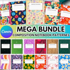 Composition Book Cover Patterns Template, Canva Composition Notebook Design, Custom Composition Notebook, Composition Book Cover, Canva