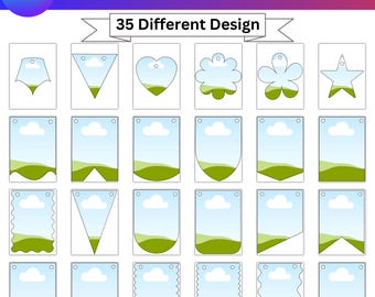 Bunting Banner Canva Frame Bundle, Pennant Flag SVG Template, Birthday Garland SVG, Laser Cut Files, Cricut and Glowforge Instant Download
