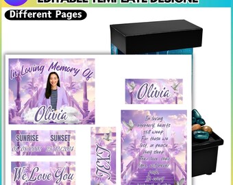 Memorial Mini Fountain Purple Canva Editable Template, 6pcs Custom Memorial Fountain, Canva Editable Template, Custom Memorial Fountain