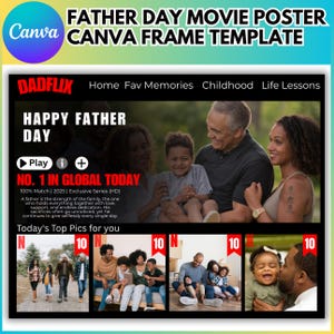 Fathers Day Flix Canva Editable Template, Father Day Collage Design, Father&#39;s Day Gift, Best Dad Ever Template, Movie Poster Personalized