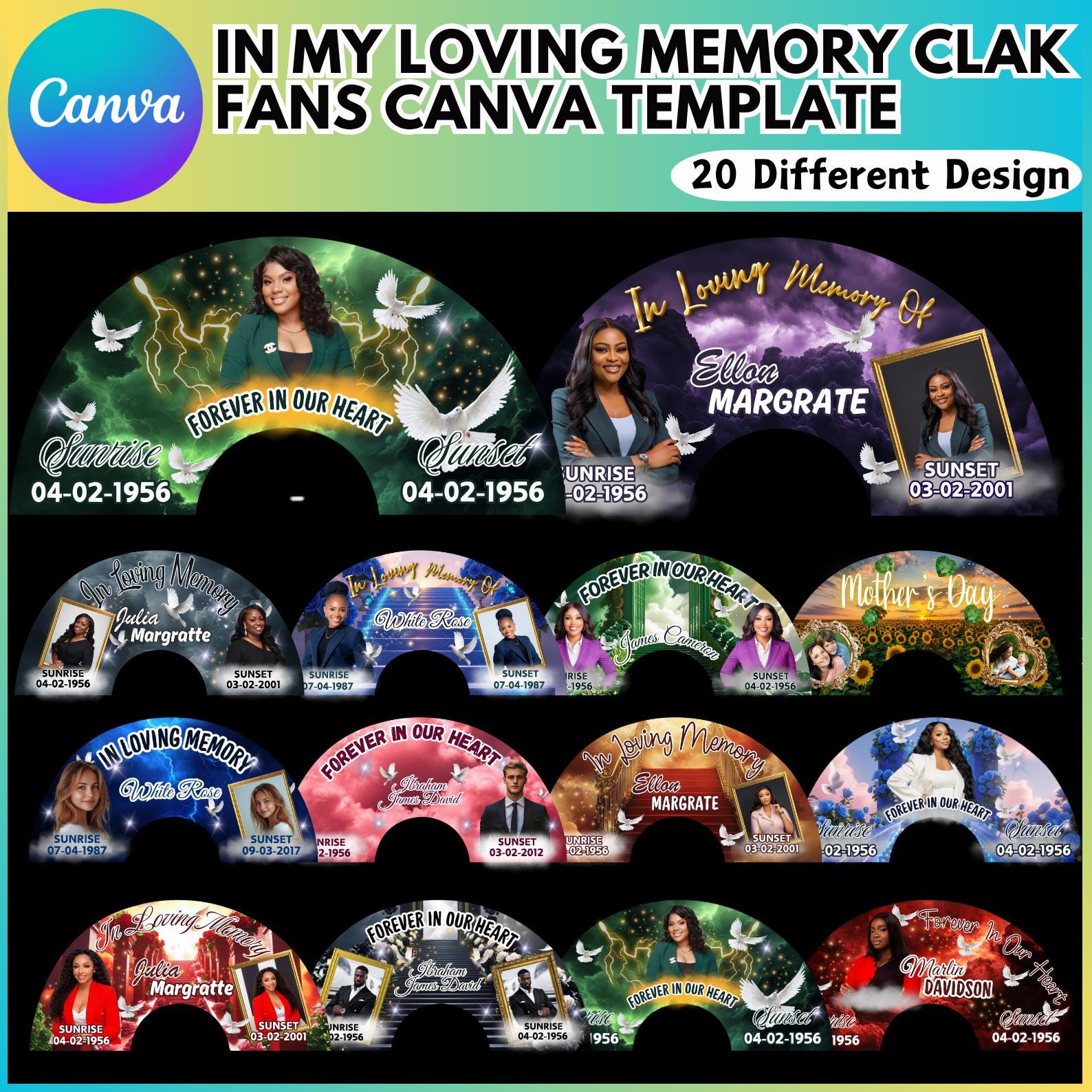 Memorial Clack Fan Canva Template, DIY Funeral Hand Fan Program, Editable Celebration Life Design, DIY Memorial Clack Fan, Digital Download