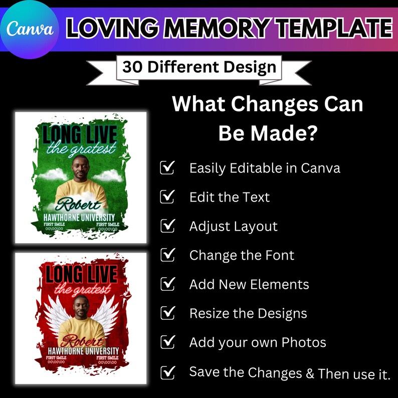 In Loving Memory Design T Shirt Canva Editable Template, Memorial Canva ...