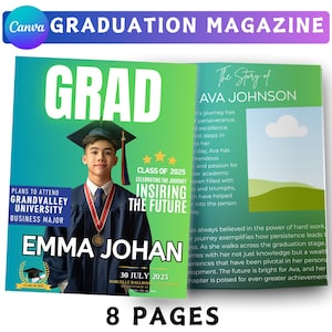 Graduation Magazine Canva Editable Template Bundle, 2025 Senior Graduation, Senior Class of 2025 Magazine, Full Magazine Template