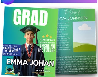 Graduation Magazine Canva Editable Template Bundle, 2025 Senior Graduation, Senior Class of 2025 Magazine, Full Magazine Template