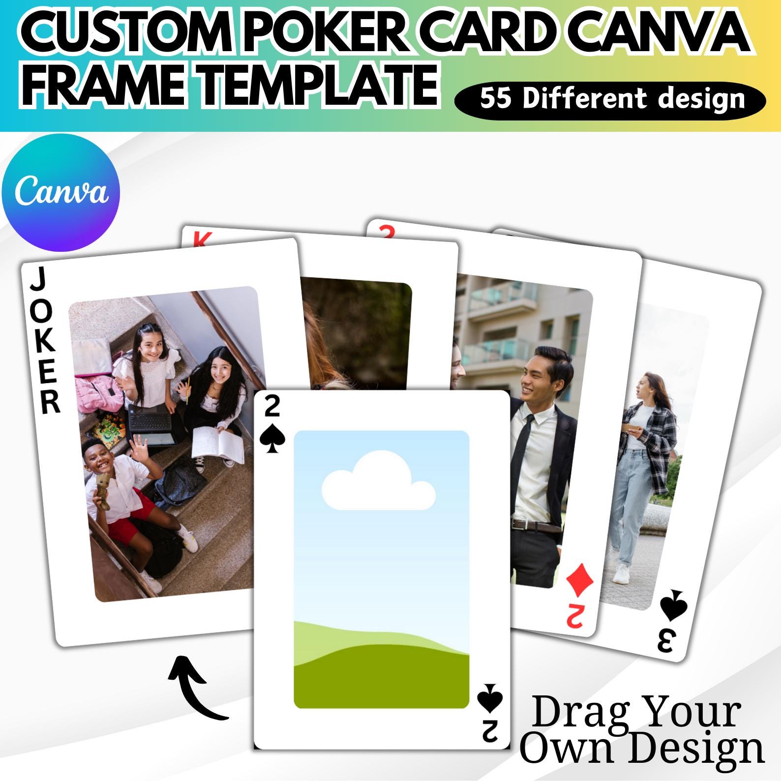 Poker Card Canva Editable Template, Card Sublimation Design, Editable Trading Card, Blank Playing Card, Playing card Template, Drag and Drop