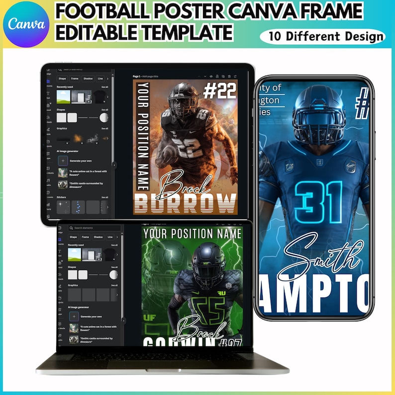 Football Poster Canva Template, Sports Background & Digital Backdrop ...