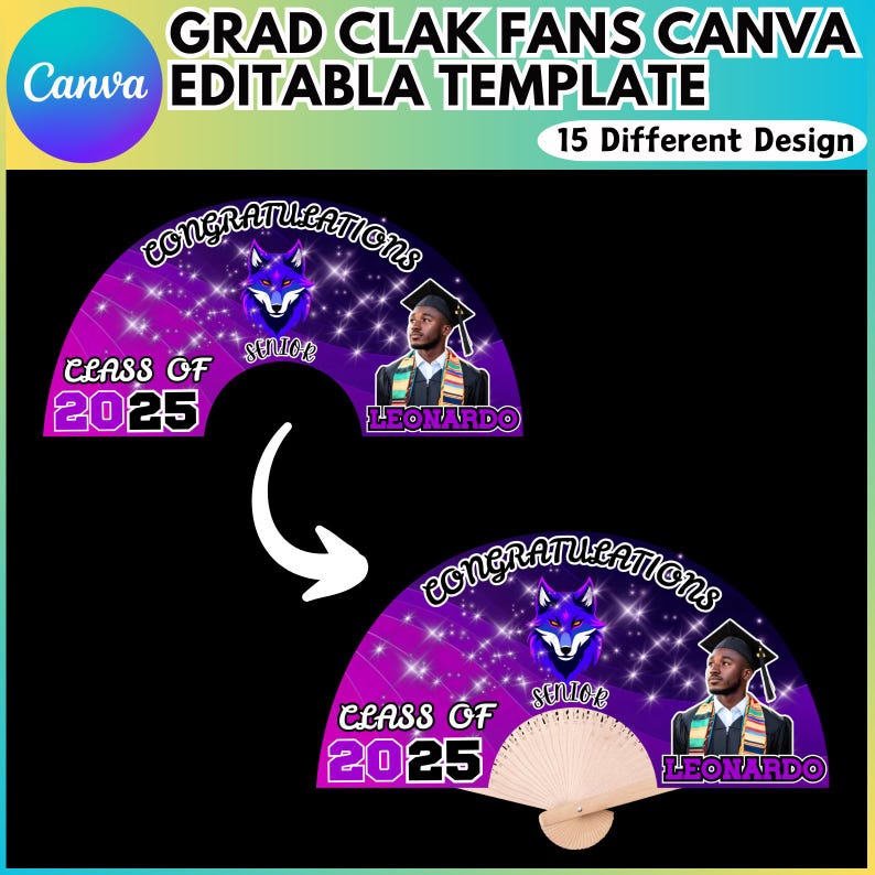 Graduation Clack Fan Canva Editable Template, Chinese Fan Template ...