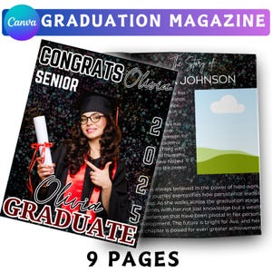 Graduation Magazine Booklet Canva Editable Template Bundle, 2025 Senior Graduation, Senior Class of 2025 Magazine