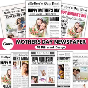 Pacchetto modificabile di giornali per la festa della mamma su Canva, design regalo per la festa della mamma, regalo personalizzato, bouquet di giornali per la festa della mamma, carta da giornale