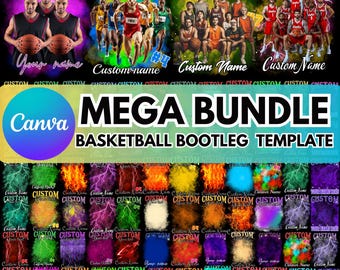 Basketball Bootleg Canva Editable Mega Bundle Template, Bootleg Rap tee Canva Template, Canva Mascot Design, Canva T Shirt Design