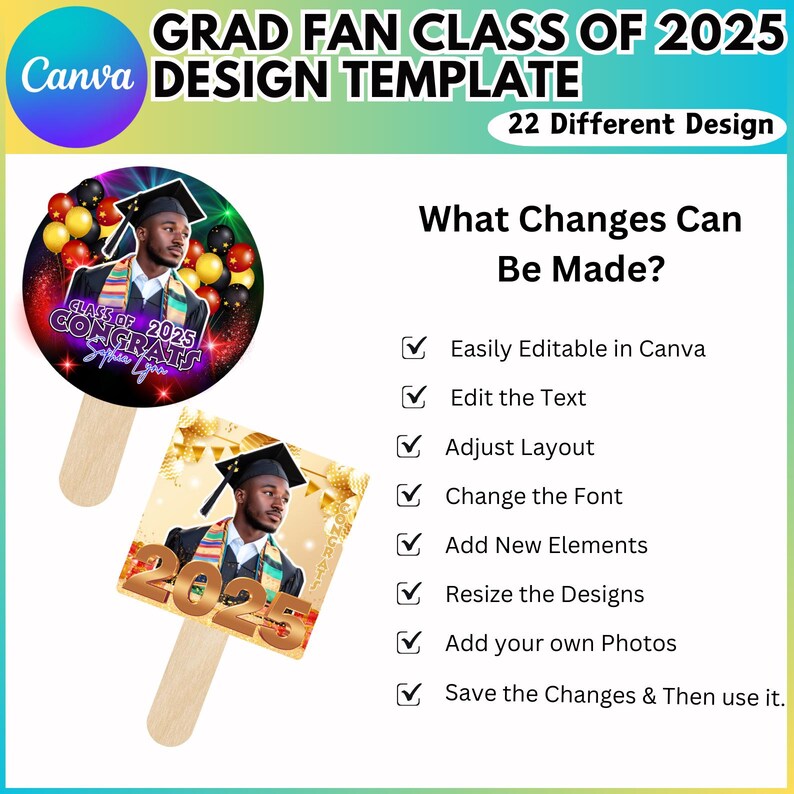 Grad Fan Canva Editable Template, Class of 2025 Graduation Paddle ...