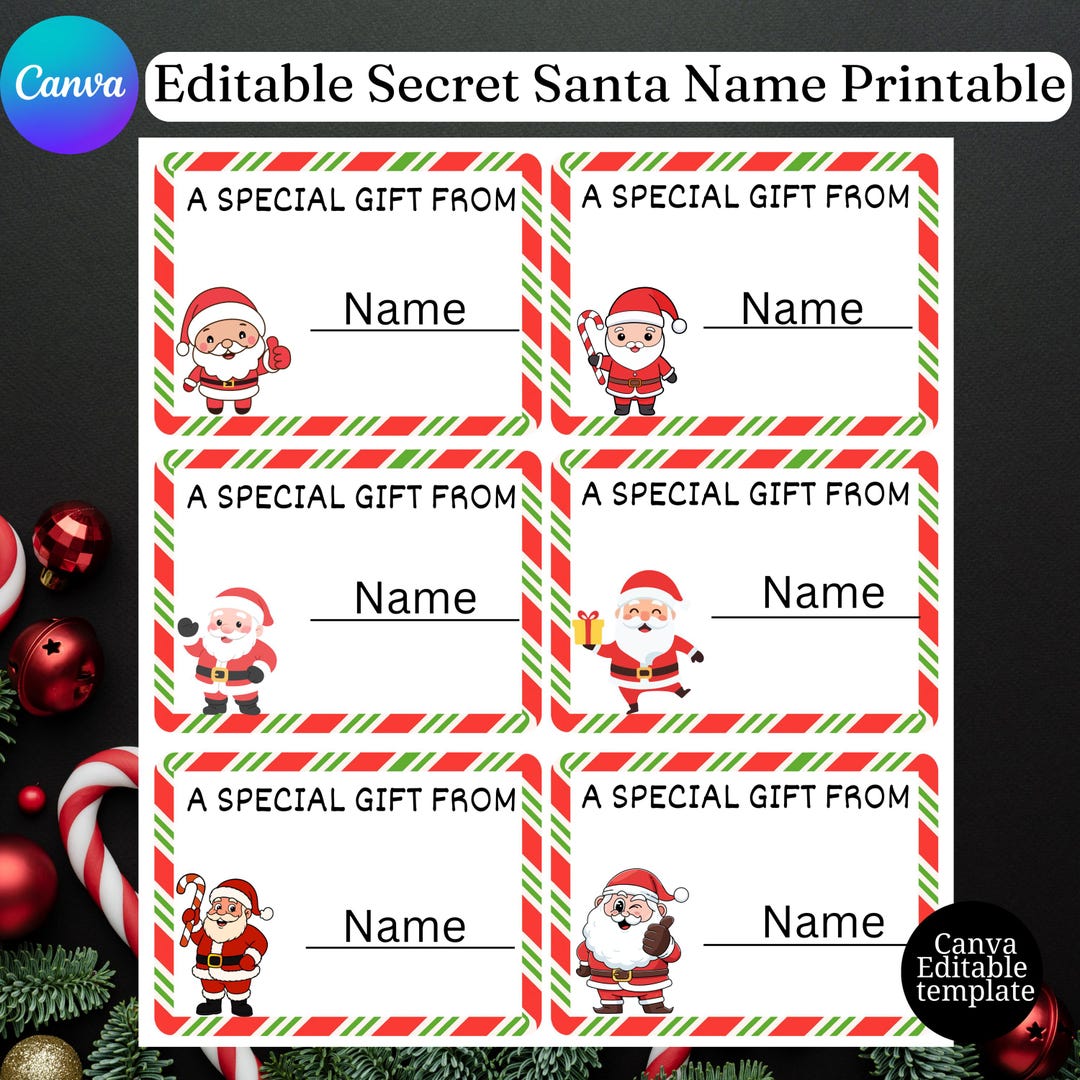 Editable Secret Santa Name Draw Cards, Office Secret Santa Game, White ...