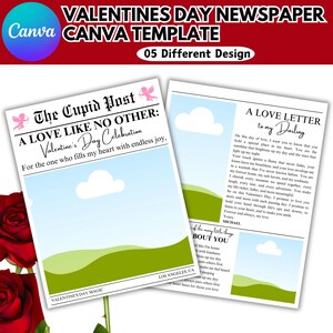 Valentines Cupid Post Gazeta Canva Edytowalny Szablon, Niestandardowy Szablon Gazety, Czy Będziesz Moim Walentynkiem, Dodaj W Zagadce Wyszukiwania Słów