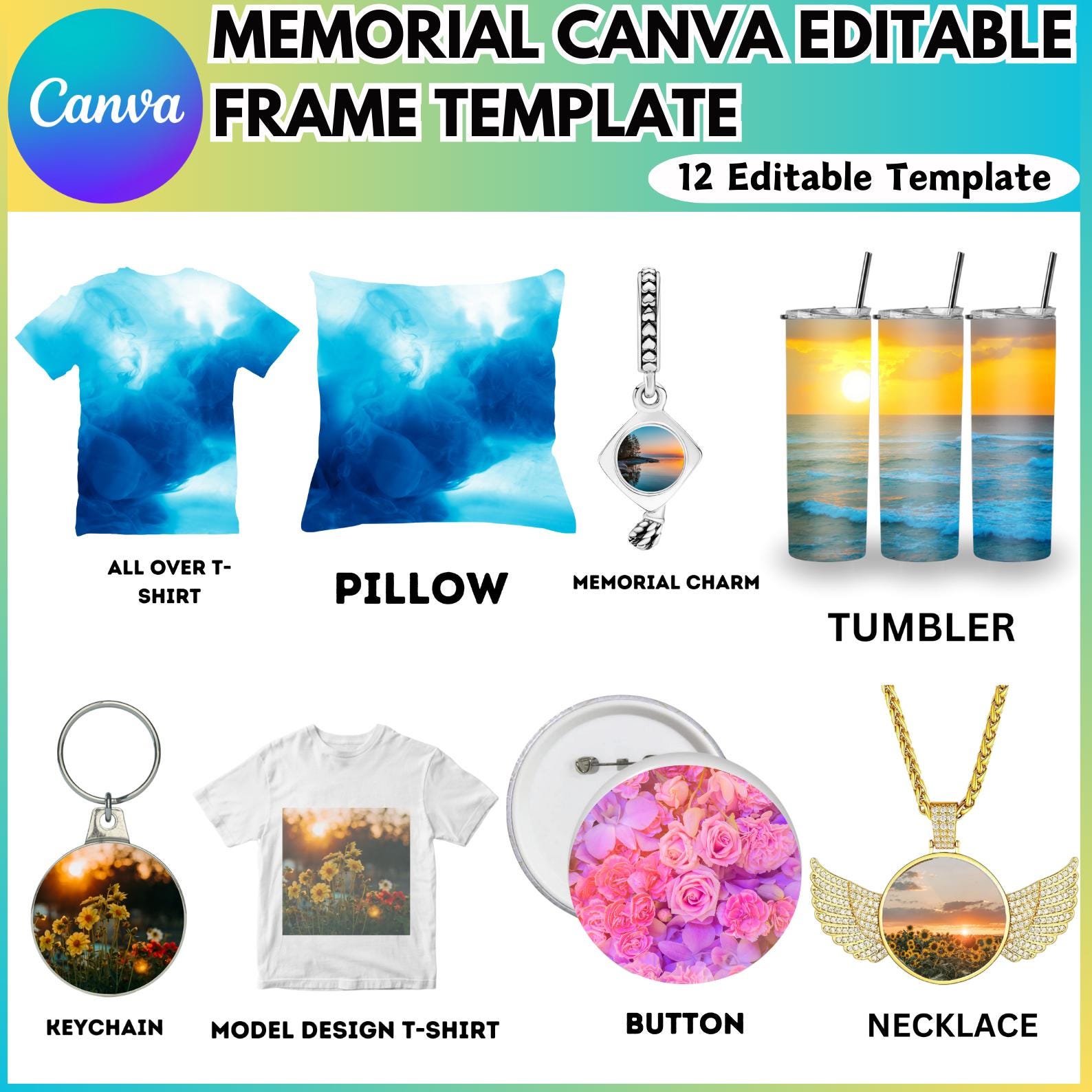 Memorial Canva Frame Editable Mockup, Memorial T Shirt, Pendant, Pillow ...
