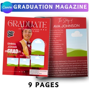 Graduation Magazine Booklet Canva Editable Template Bundle, 2025 Senior Graduation, Senior Class of 2025 Magazine