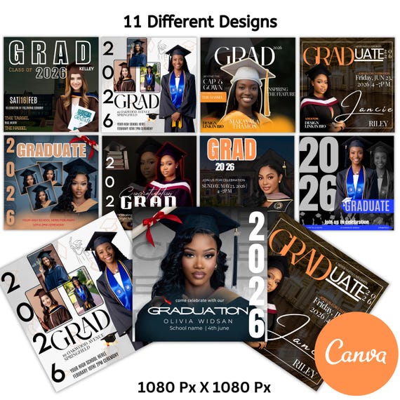 Graduate Flyer Canva Editable Bundle Template, Graduation Party, Graduation Invitation, College Decision, Class of 2026 flyer, Announcement
