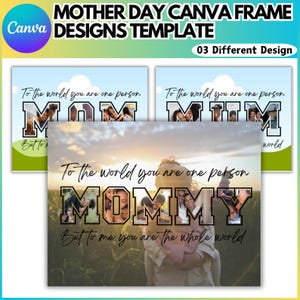 Mother&#39;s Day Canva Frame Editable Template, 03 Mom Canva Frame Bundle, Wear Heart On Sleeve Canva Template, The Best Mom Ever Canva Template