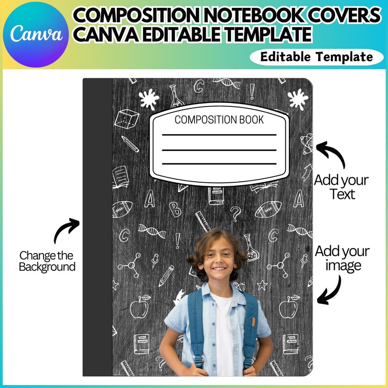 Composition Book Cover Frame Template, Composition Notebook Cover Canva ...